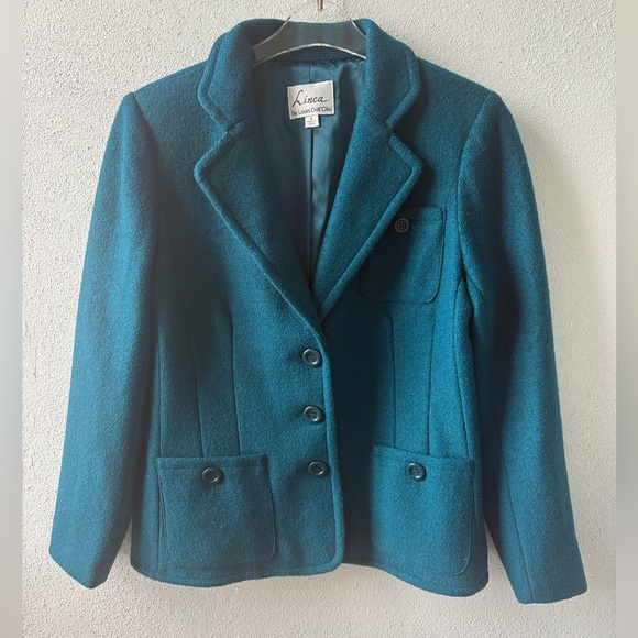Linea by Louis Dell’Olio Teal Wool Blend Size S Jacket Pockets Button Career - Picture 1 of 11
